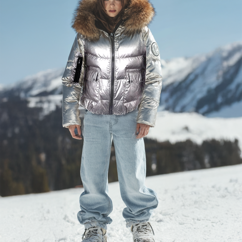 Ashore_women_metallic_silver_duck_down_and_real_fur_trim_winter_coat