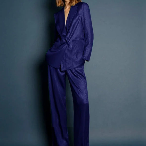 Women 2 Pieces Elegant Women's Suits Woman Loose-fit-shiny-pant-suits