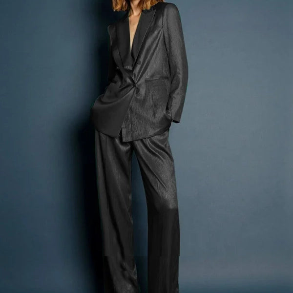 Women 2 Pieces Elegant Women's Suits Woman Loose-fit-shiny-pant-suits