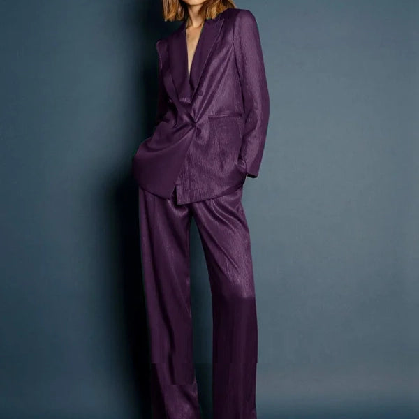 Women 2 Pieces Elegant Women's Suits Woman Loose-fit-shiny-pant-suits