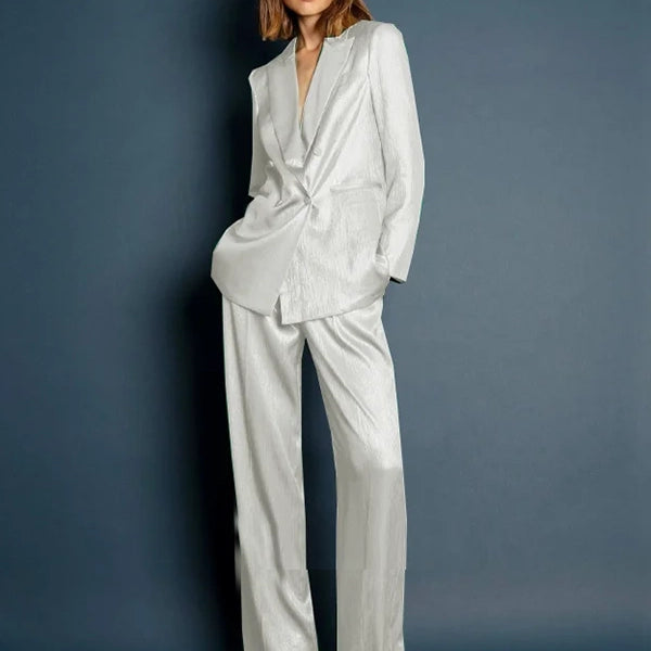 Women 2 Pieces Elegant Women's Suits Woman Loose-fit-shiny-pant-suits