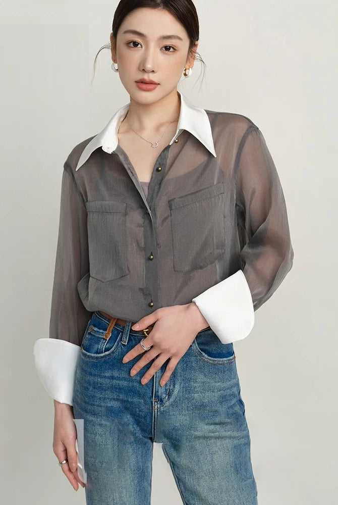 Ashoreshop-2024-Spring-Korea-Style-Long-Sleeve-Sheer-Women-Shirt-Office-Lady-Loose-Button-Up-Contrast-Collar4