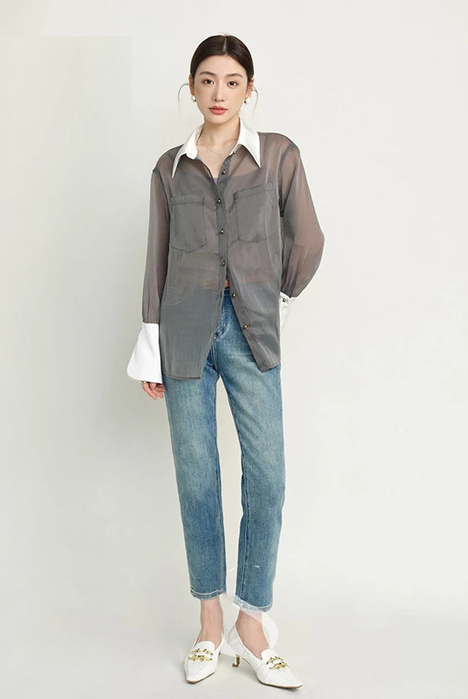 Ashoreshop-2024-Spring-Korea-Style-Long-Sleeve-Sheer-Women-Shirt-Office-Lady-Loose-Button-Up-Contrast-Collar5