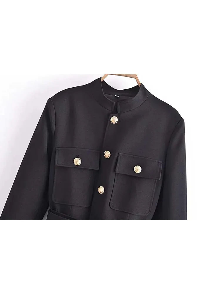 Ashoreshop-Ashoreshop-Woman 2023 Gold Button Long Blazer Coats With Belt Autumn Winter Blazers Suit Jacket-1-3