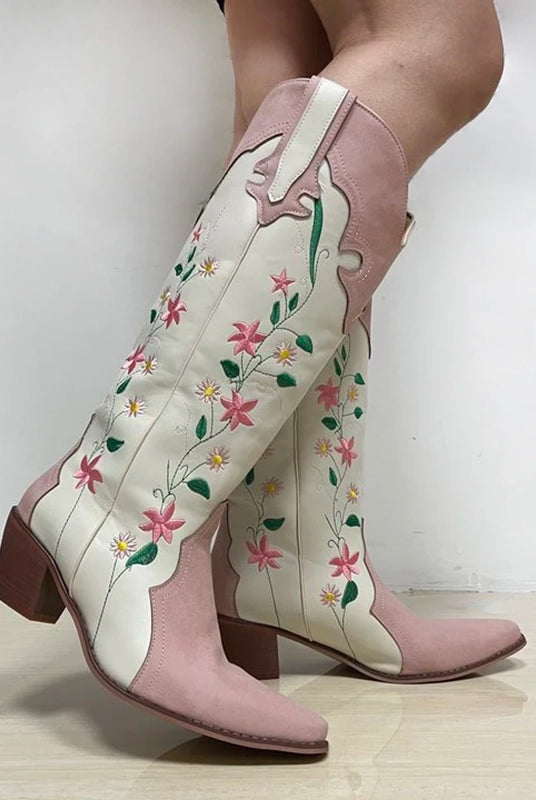 Ashoreshop-Cowgirl-Boots-Pink-Flower-Embroidered-Knee-Shoes-For-Women-Mid-Calf-Western-Botas-Cowboy-a