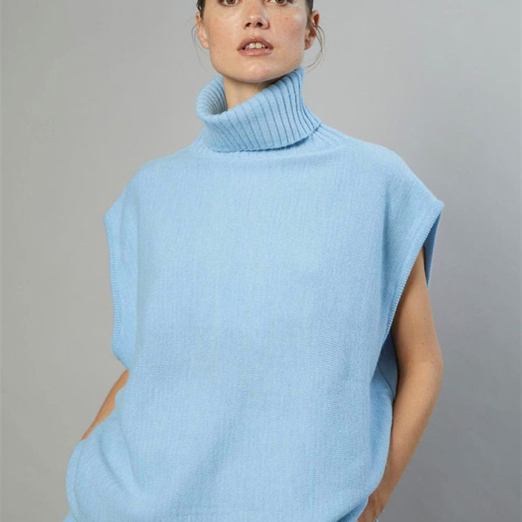 Corchet Knitted Tank Tops Women Autumn Loose Turtleneck Sweaters Y2K Sleeveless Pullovers Casual Streetwear Vests