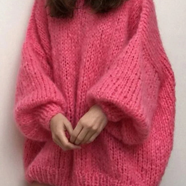 Ashoreshop-Mohair_Sweaters_For_Women_Round_Neck_Lantern_Sleeve_Loose_Sweater_Dress-8