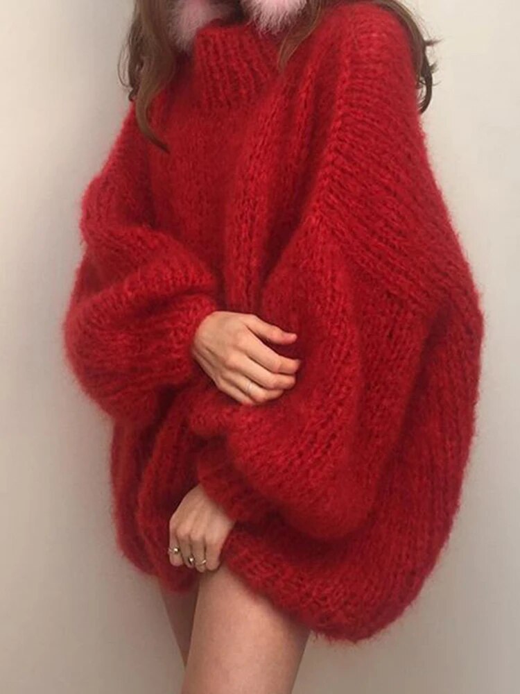 Ashoreshop-Mohair_Sweaters_For_Women_Round_Neck_Lantern_Sleeve_Loose_Sweater_Dress