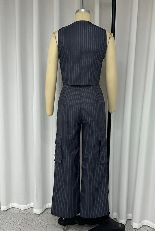 Ashoreshop-Office-2-Piece-Set-Women-Sleeveless-Striped-Printed-V-Neck-Irregular-Single-Breasted-Vest