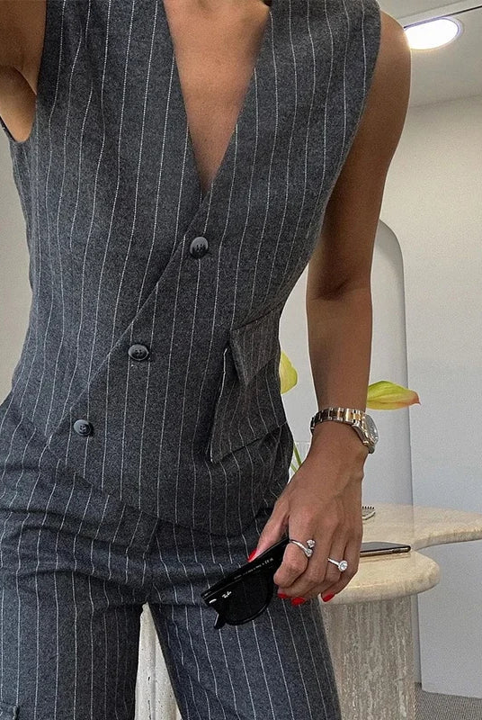 Ashoreshop-Office-2-Piece-Set-Women-Sleeveless-Striped-Printed-V-Neck-Irregular-Single-Breasted-Vest90