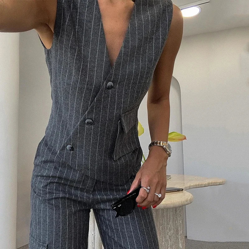 Ashoreshop-Office-2-Piece-Set-Women-Sleeveless-Striped-Printed-V-Neck-Irregular-Single-Breasted-Vest90