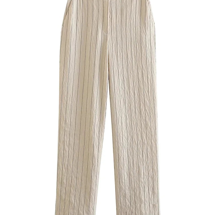 Ashore Shop Office Women Suit Stripe Loose Pant Suits