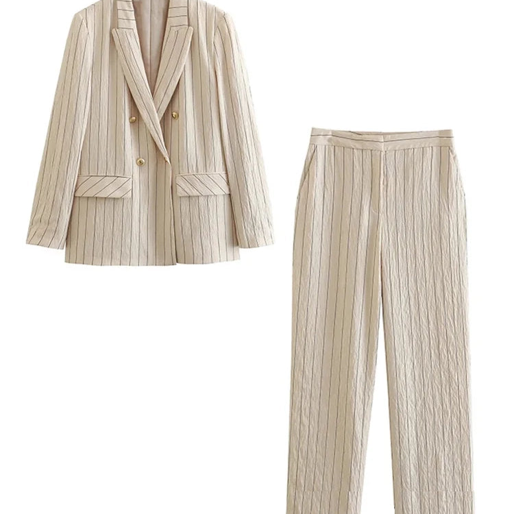 Ashore Shop Office Women Suit Stripe Loose Pant Suits