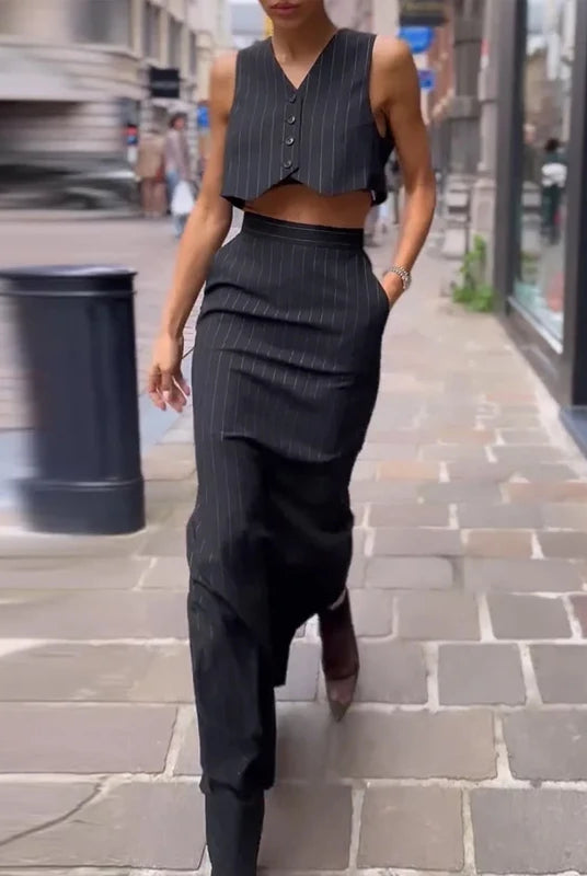 Ashoreshop-Two-Piece-Set-Women-Office-Sleeveless-Single-Breasted-Button-Vest-Top-3