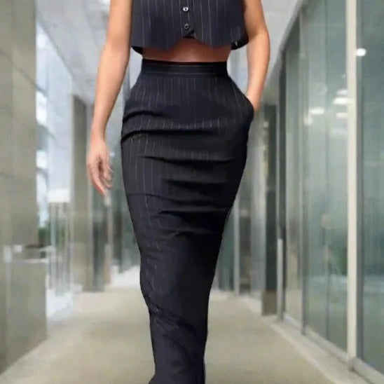 Ashoreshop-Two-Piece-Set-Women-Office-Sleeveless-Single-Breasted-Button-Vest-Top-A