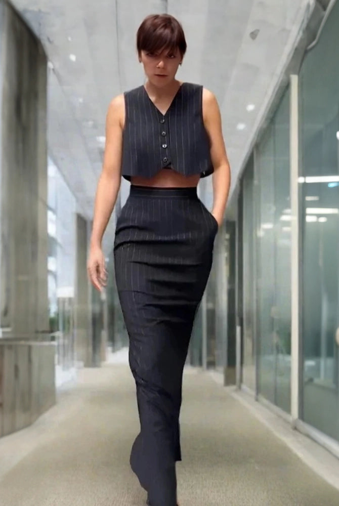 Ashoreshop-Two-Piece-Set-Women-Office-Sleeveless-Single-Breasted-Button-Vest-Top-A copy1