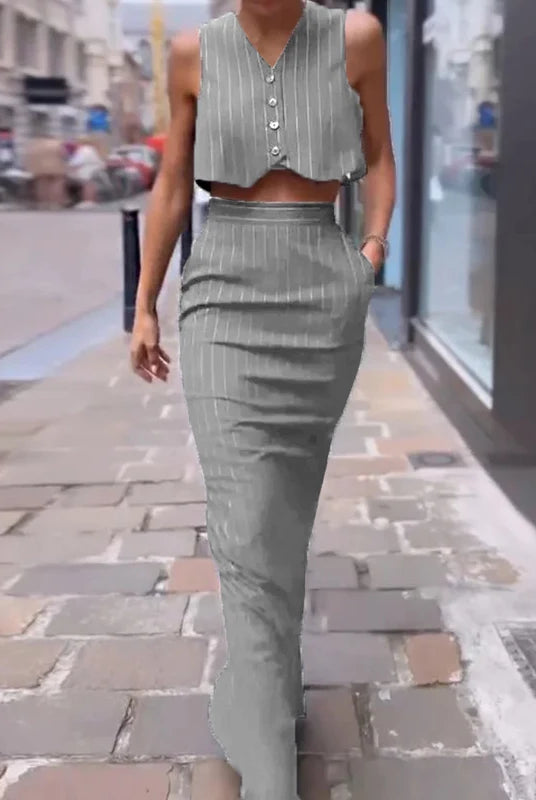 Ashoreshop-Two-Piece-Set-Women-Office-Sleeveless-Single-Breasted-Button-Vest-Top-A2