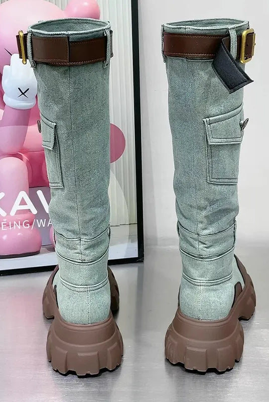 Ashoreshop-Women-Casual-Shoes-Cowboy-Denim-Boots-2023-Winter-Flats-Knee-High-Boots-Motorcycle-Boots-3