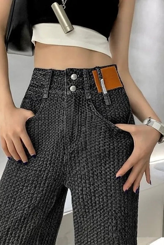 Ashoreshop-Womens-Knitted-Denim-Blue-High-waist-Woven-Denim-Wide-leg-Pants-Loose-Straight-leg-Casual-Trousers-Jeans-Woman-10