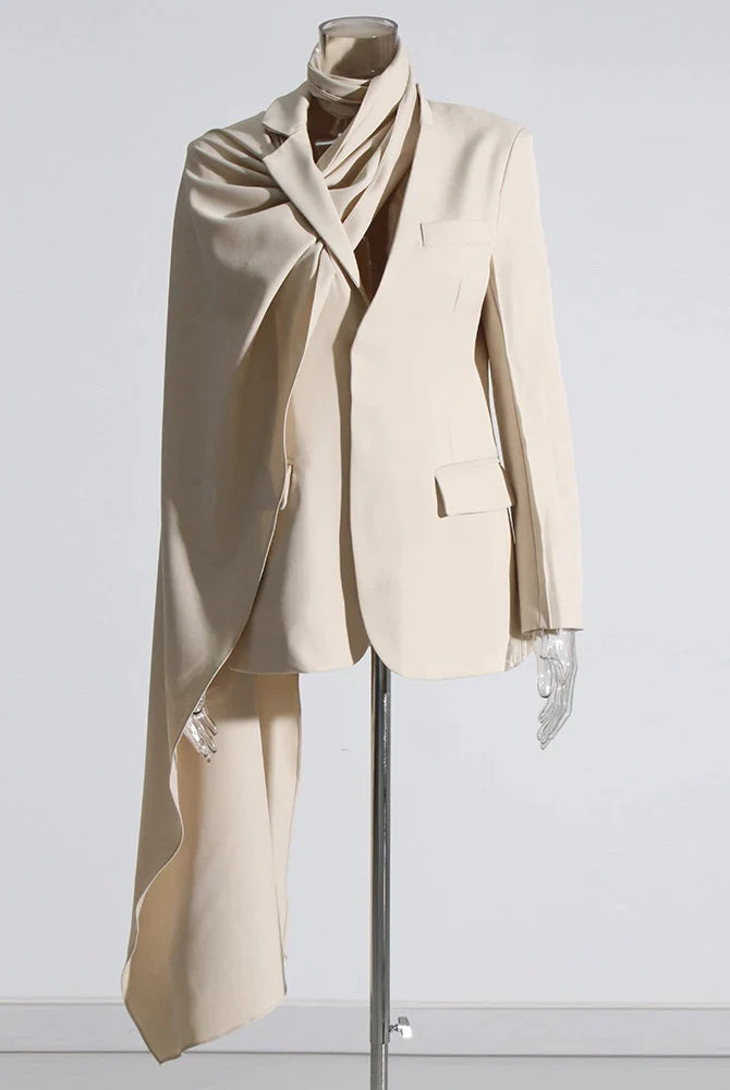 Ashoreshop-Young Professionals Modern Design Blazer For Women Scarf Collar-9