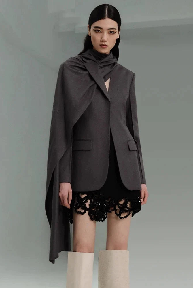 Ashoreshop-Young Professionals Modern Design Blazer For Women Scarf Collar-1