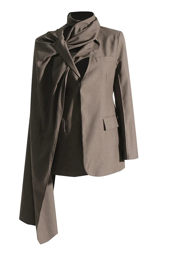 Ashoreshop-Young Professionals Modern Design Blazer For Women Scarf Collar-3