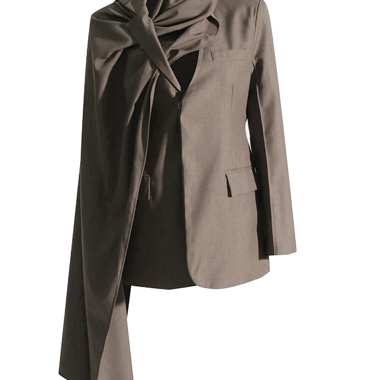 Ashoreshop-Young Professionals Modern Design Blazer For Women Scarf Collar-3