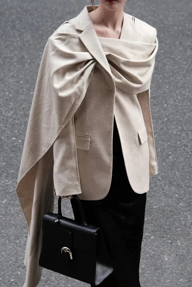 Ashoreshop-Young Professionals Modern Design Blazer For Women Scarf Collar-5