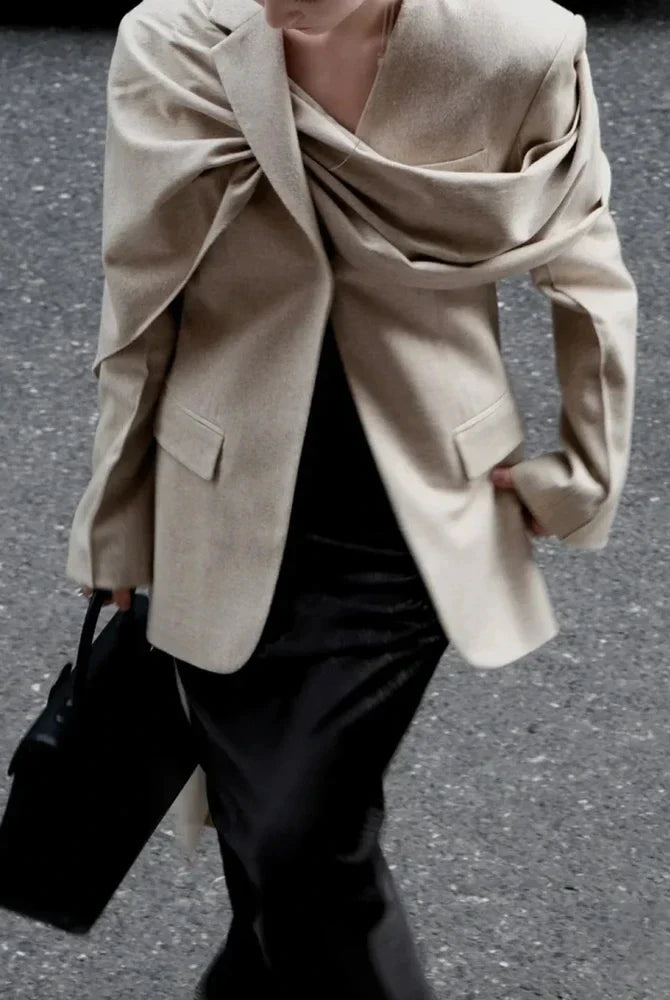 Ashoreshop-Young Professionals Modern Design Blazer For Women Scarf Collar-6