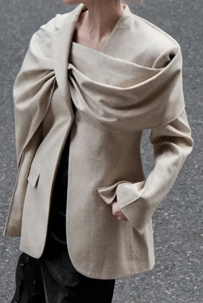 Ashoreshop-Young Professionals Modern Design Blazer For Women Scarf Collar-7