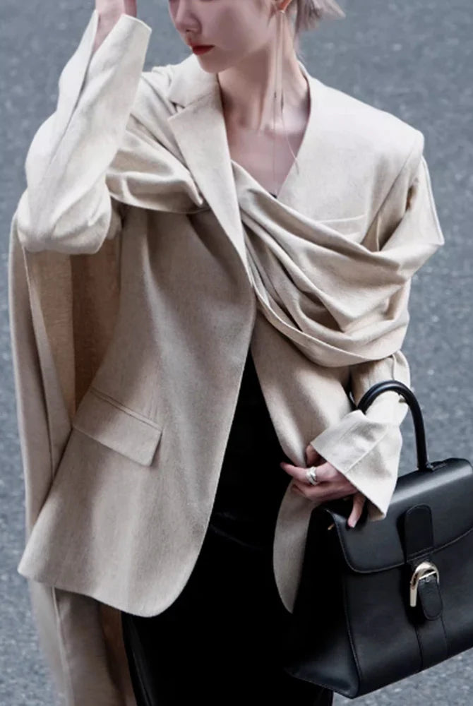 Ashoreshop-Young Professionals Modern Design Blazer For Women Scarf Collar-8