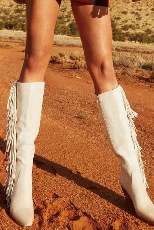 Ashoreshop-cowgirl-white-tassle-boots-Cowboy-Boots-For-Women-Western-Cowgirl-Side-Zip-White-Knee-High-Shoes
