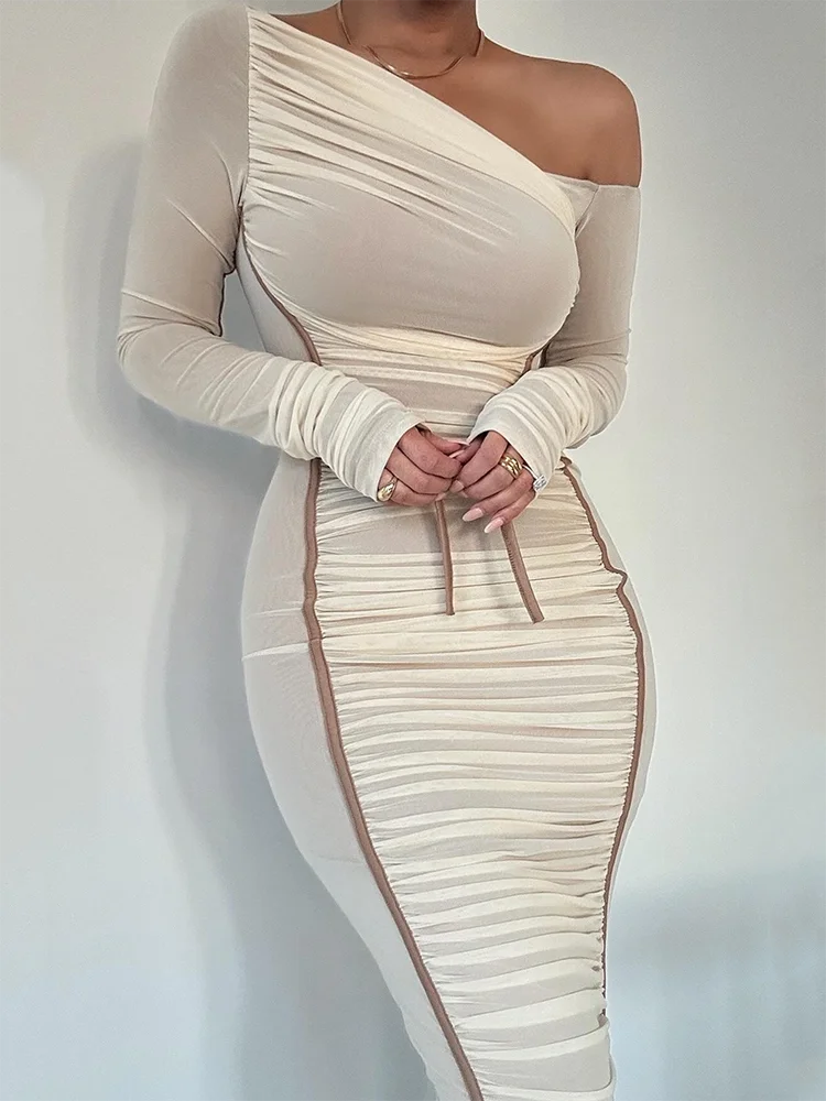 Ashoreshop-unsymmetric-Collar-Long-Sleeve-Midi-Dress-For-Women-Two-Layer-Mesh-Backless-Ruched-Bodycon-Club-dress