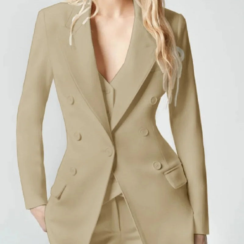 Modern Women's 3 Pcs Double Breast Formal Pant Suit Sets