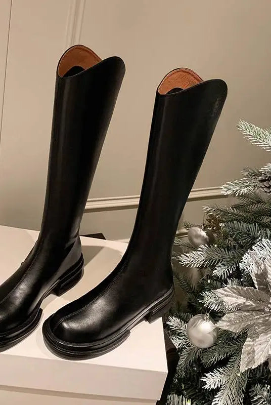 Ashoreshop-womens-leather -boots-Cow-Leather-Round-Toe-Med-Heels-Riding-Bootsa-7