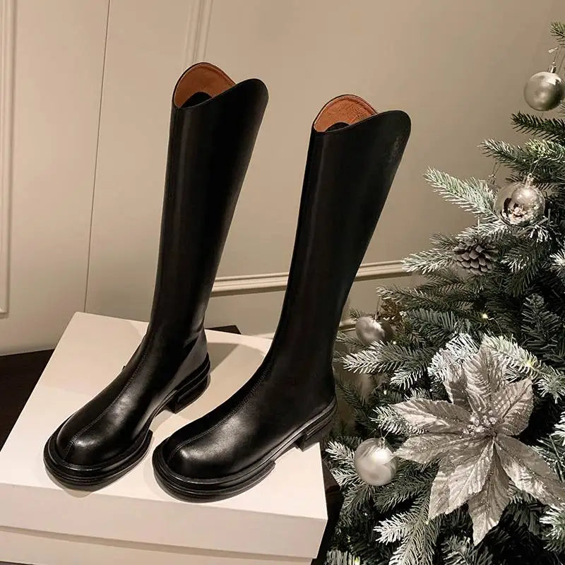 Ashoreshop-womens-leather -boots-Cow-Leather-Round-Toe-Med-Heels-Riding-Bootsa-7