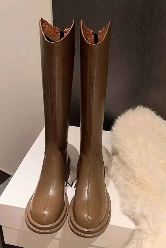 Ashoreshop-womens-leather -boots-Cow-Leather-Round-Toe-Med-Heels-Riding-Bootsa-10