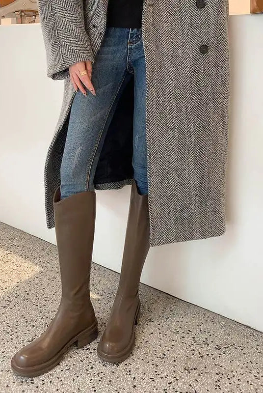 Ashoreshop-womens-leather -boots-Cow-Leather-Round-Toe-Med-Heels-Riding-Bootsa-3