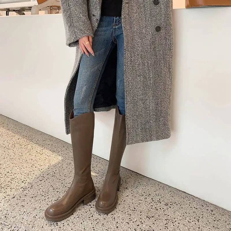 Ashoreshop-womens-leather -boots-Cow-Leather-Round-Toe-Med-Heels-Riding-Bootsa-3