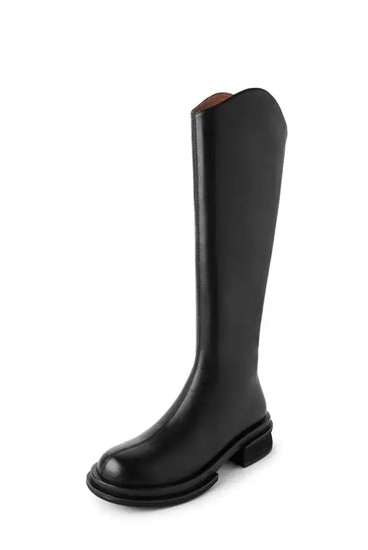 Ashoreshop-womens-leather -boots-Cow-Leather-Round-Toe-Med-Heels-Riding-Bootsa-4