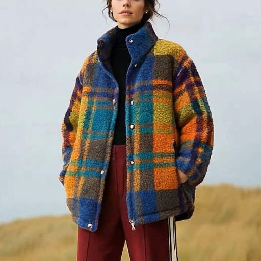 ASHORE® Costal Style Designer Plaid Berber Jacket
