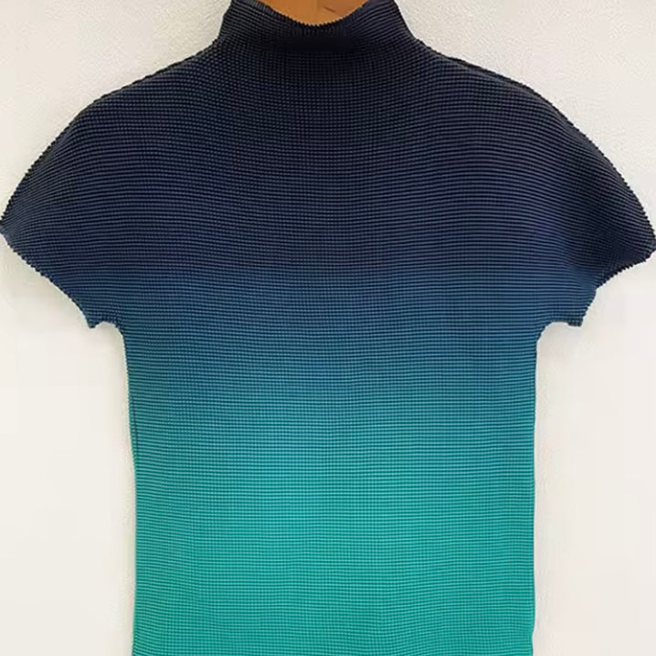 Ashore Ripple Stretch color block printting pleated t-shirt for women summer