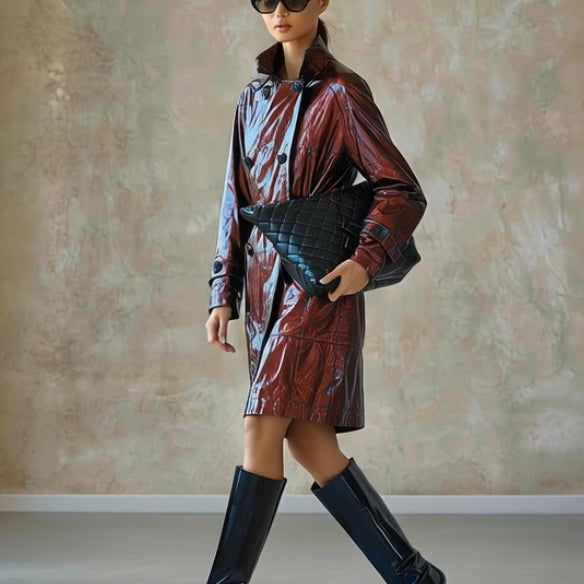 ASHORE® Modern Urban Stroller Metallic Paper Wind and Rainproof Classic Double Breasted Trench Coat