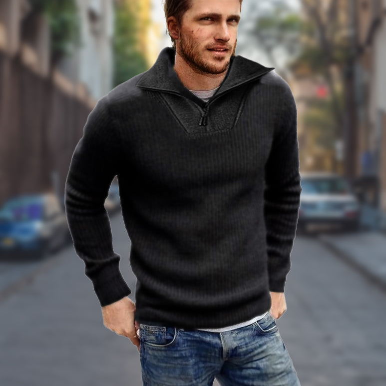 Men’s Wool Sweater Half-Zip Open Collar Pullover Midweight Sweater Ashore Shop