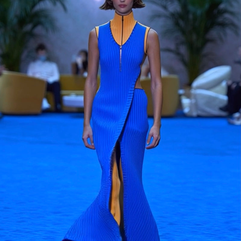 Ashore® Designer Asymmetric Royal Blue Knitted Dress