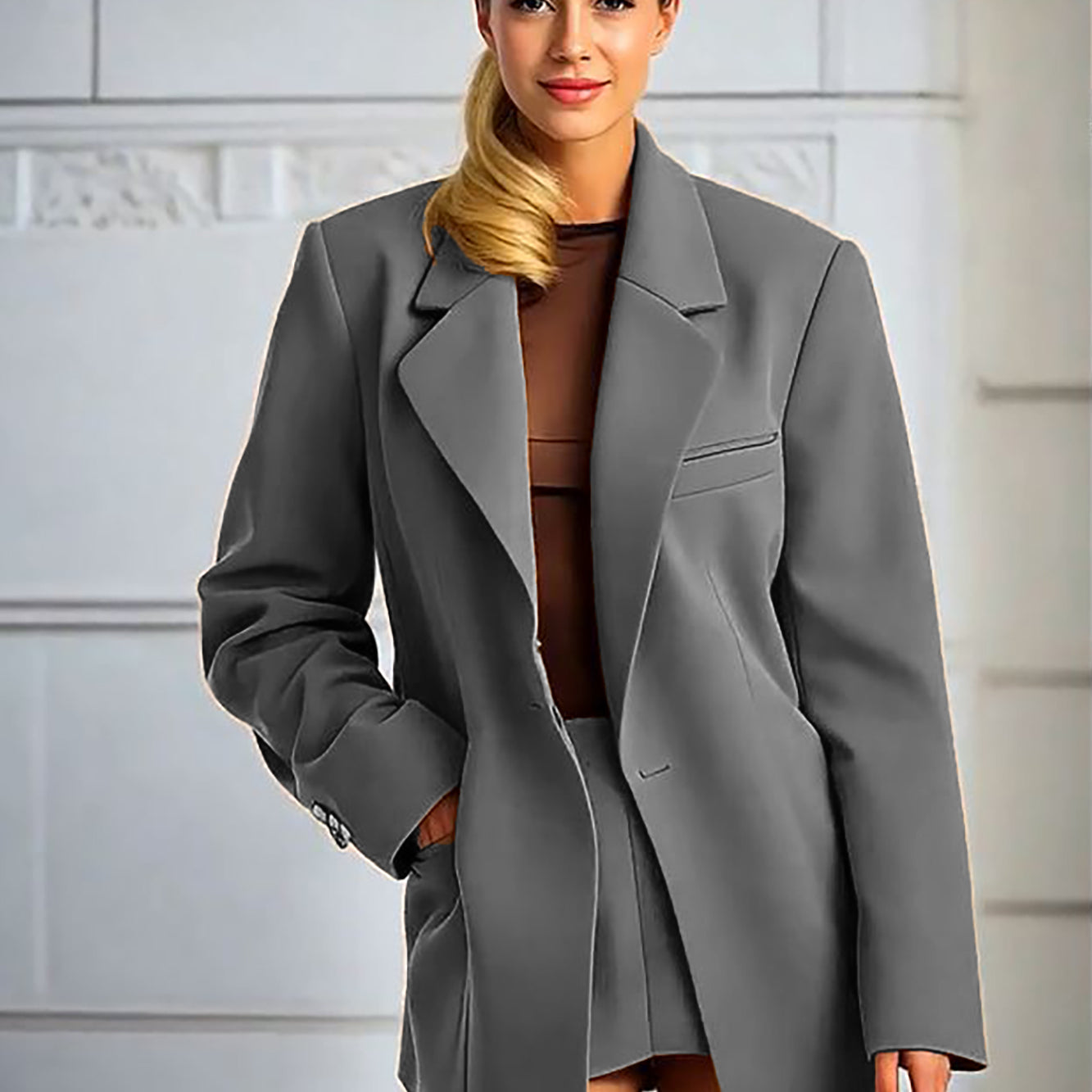 Exaggerate shoulder blazer and Mini Skirt Suit Sets