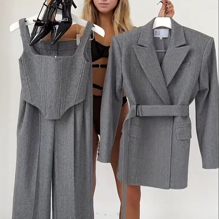 Conjuntos de dos piezas para mujer: blazer con cintura ajustada y pantalones holgados de cintura alta