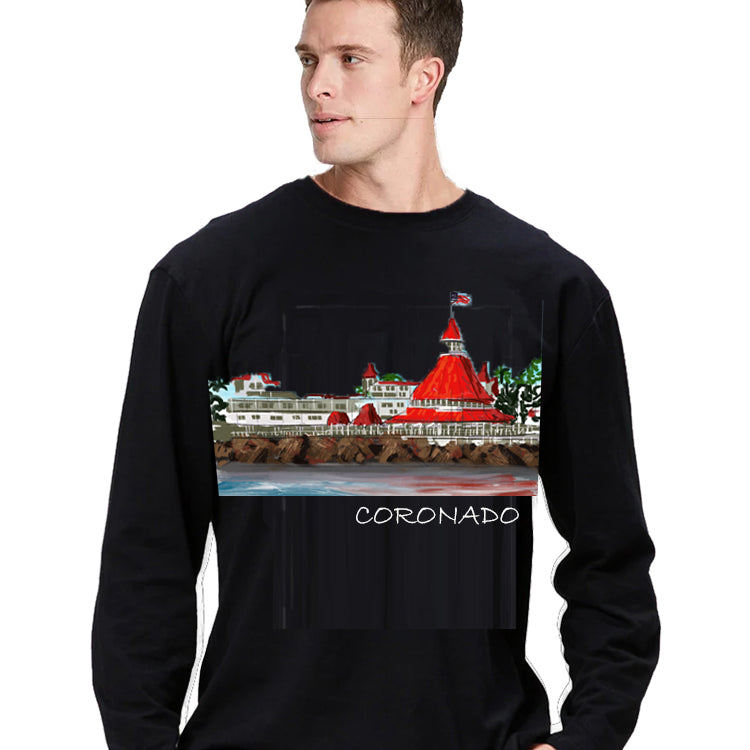 Coronado-CA, USA Ashore Travel Shirts- Series No. 238003 Artist Handpaint Long Sleeve Shirt EU Size 100% Cotton High Quality Gifts Tops