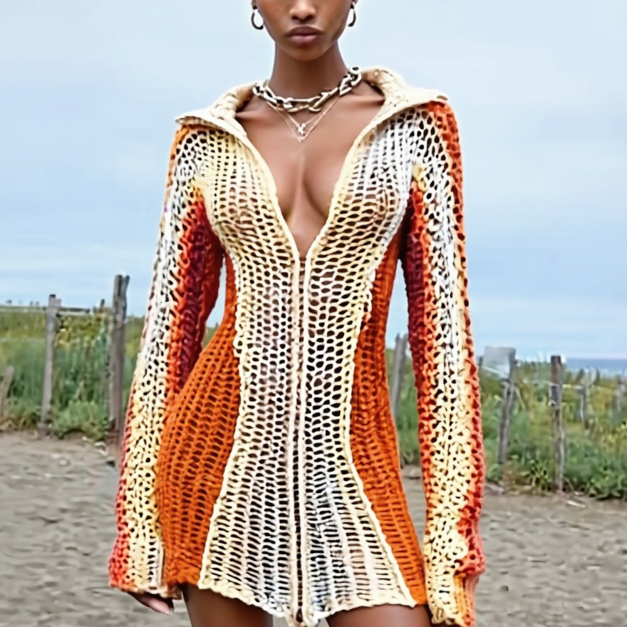 Ashore Design Knitted Thin Sweater Dress For Beach Getaway