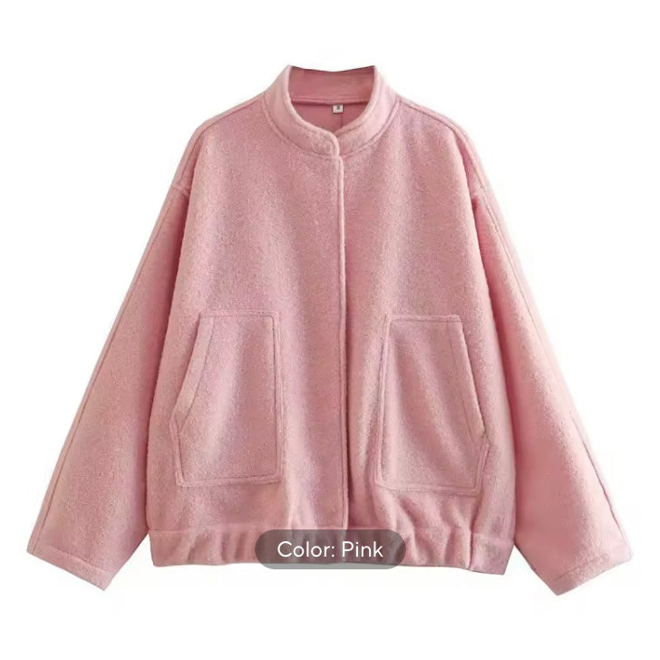 Woman Spring Casual Oversized Bomber Jacket Vintage Thick Warm Outerwear